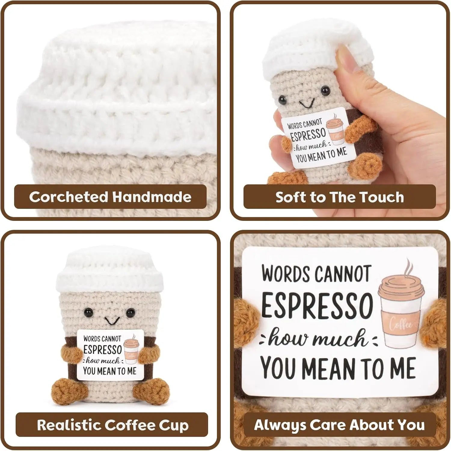 Funny Crochet Coffee Dolls Handmade Emotional Support Doll Desktop Ornament Christmas Gifts Home De 1