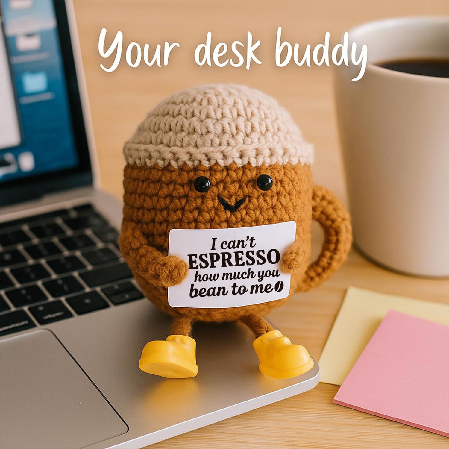 Funny Crochet Coffee Dolls Handmade Emotional Support Doll Desktop Ornament Christmas Gifts Home De 3