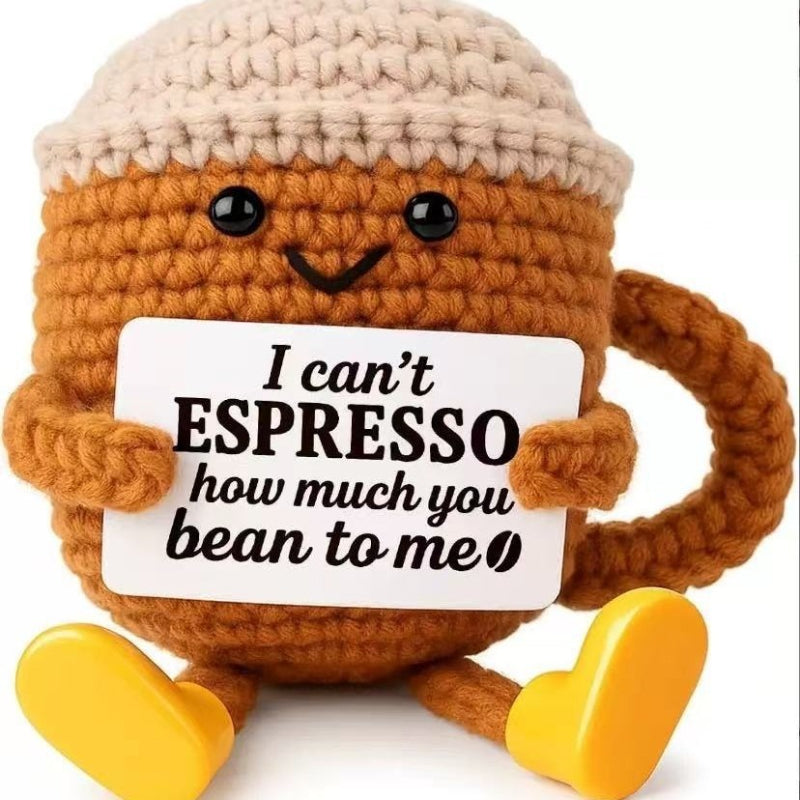 Funny Crochet Coffee Dolls Handmade Emotional Support Doll Desktop Ornament Christmas Gifts Home De 9