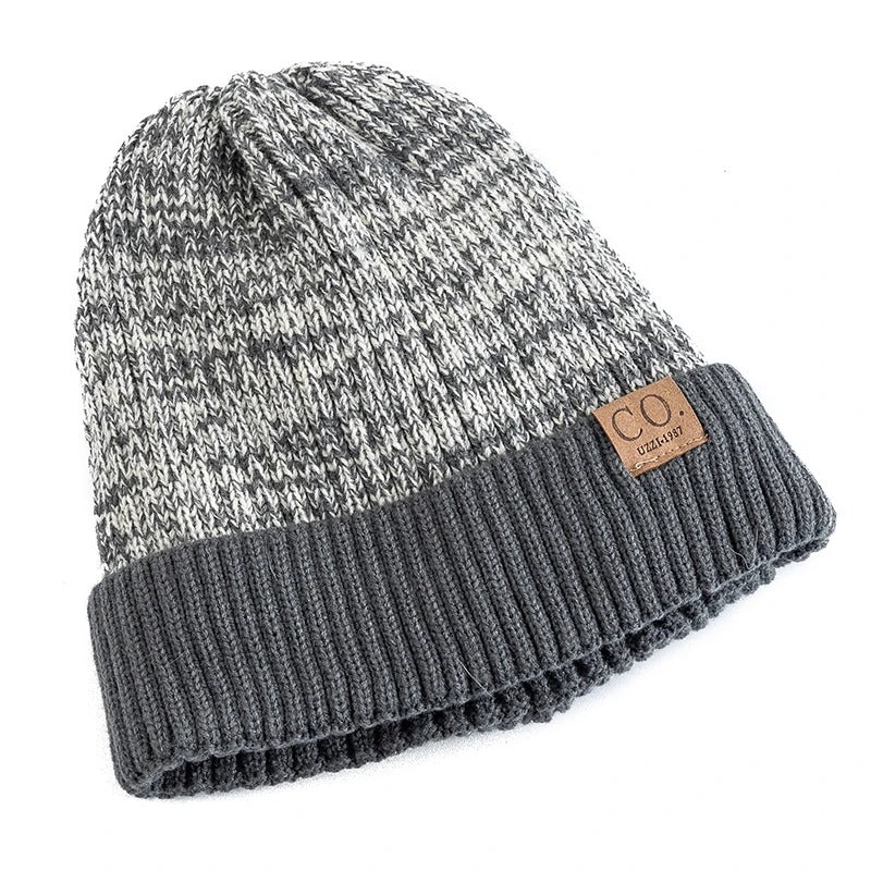Warm Beanie Cap Casual, New Unisex Two-Tone Winter Hat, Men And Women Fashion, Fur Lined Winter Knitted Hats