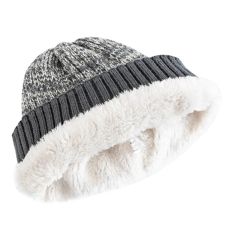 Warm Beanie Cap Casual, New Unisex Two-Tone Winter Hat, Men And Women Fashion, Fur Lined Winter Knitted Hats