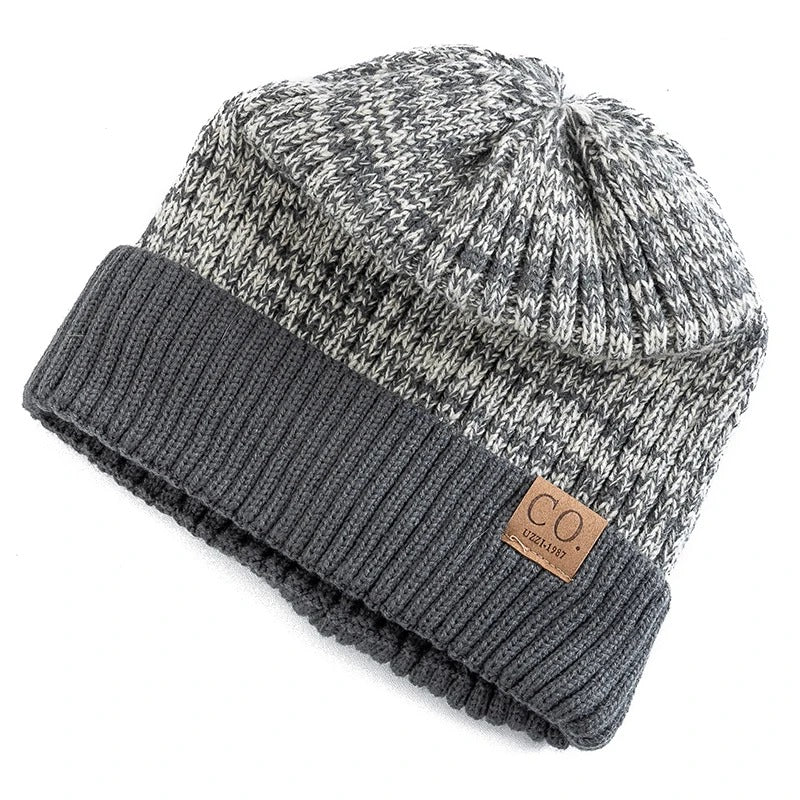 Warm Beanie Cap Casual, New Unisex Two-Tone Winter Hat, Men And Women Fashion, Fur Lined Winter Knitted Hats