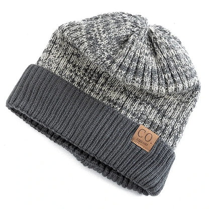 Warm Beanie Cap Casual, New Unisex Two-Tone Winter Hat, Men And Women Fashion, Fur Lined Winter Knitted Hats