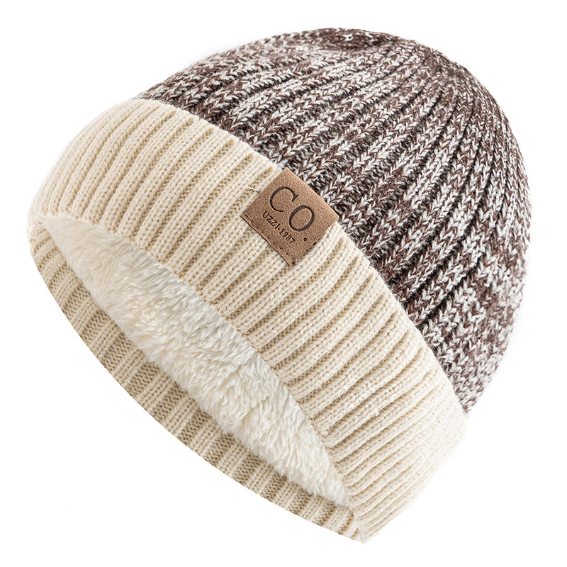 Warm Beanie Cap Casual, New Unisex Two-Tone Winter Hat, Men And Women Fashion, Fur Lined Winter Knitted Hats