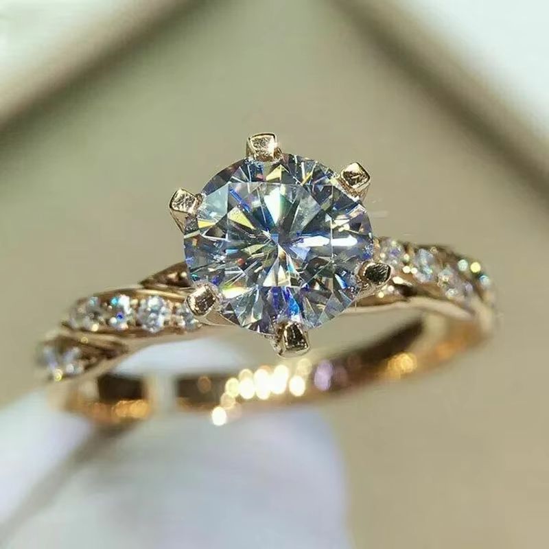 Huitan Classic 6 Claw Cubic Zirconia Ring  Luxury Gold Color Gold Engagement Ring  Wedding Band For 2