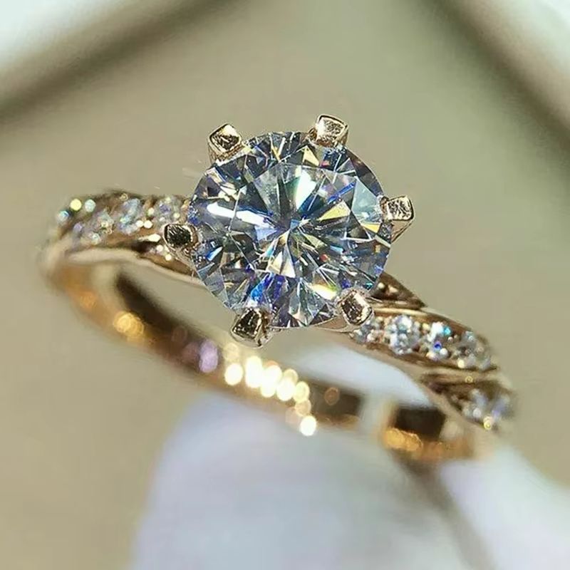 Huitan Classic 6 Claw Cubic Zirconia Ring  Luxury Gold Color Gold Engagement Ring  Wedding Band For 3