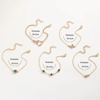 5 Piece Heart Bracelet Set For Women  Green Crystal Bracelet And Butterfly Bracelet Gold Color Stac 1