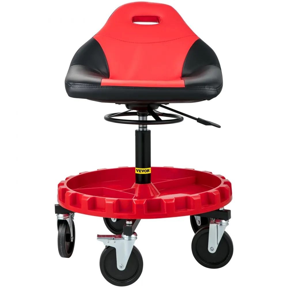 Mobile Mechanic Garage Stool Height Adjustable 300LBS Capacity Rolling Gear Seat With Tool Tray And 9