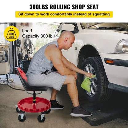 Mobile Mechanic Garage Stool Height Adjustable 300LBS Capacity Rolling Gear Seat With Tool Tray And 1