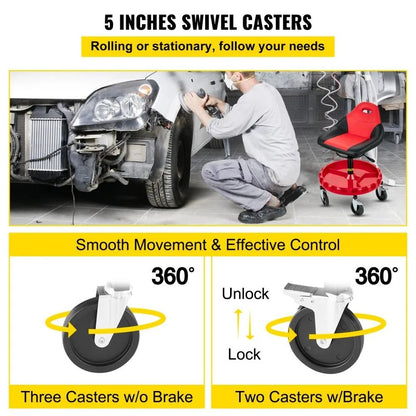Mobile Mechanic Garage Stool Height Adjustable 300LBS Capacity Rolling Gear Seat With Tool Tray And 2