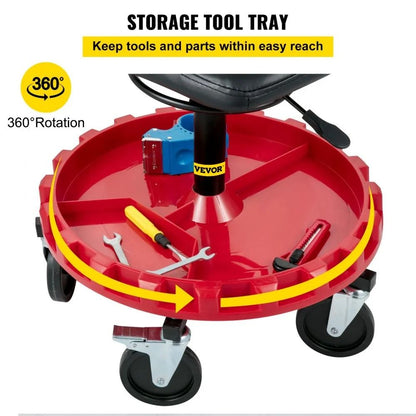 Mobile Mechanic Garage Stool Height Adjustable 300LBS Capacity Rolling Gear Seat With Tool Tray And 4