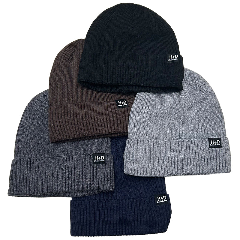 Winter Warm Striped Pattern Beanie, Men's Thermal Knit Hat, Fleece Lined Outdoor Sports Ski Cap