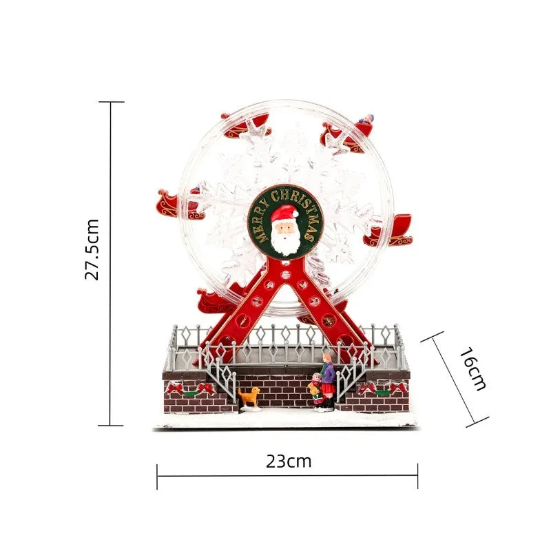 Xmas Santa Claus Spinning Light Up Ferris Wheel, Octavo Music Box, New Year Christmas Gift, Home Party Decoration