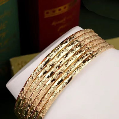 Herseygold Slim Gold Bangle Bracelet Set  Carved Flower Layered Cuff For Brides  Everyday Elegance 1
