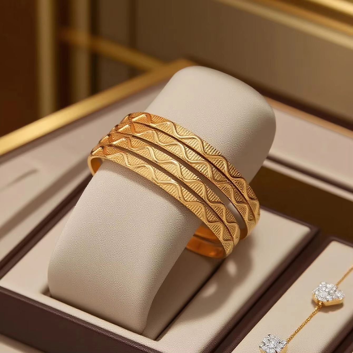 Herseygold Slim Gold Bangle Bracelet Set  Carved Flower Layered Cuff For Brides  Everyday Elegance 9