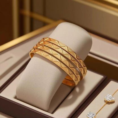 Herseygold Slim Gold Bangle Bracelet Set  Carved Flower Layered Cuff For Brides  Everyday Elegance 9