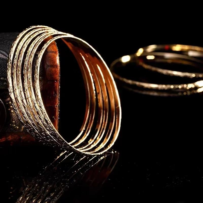 Herseygold Slim Gold Bangle Bracelet Set  Carved Flower Layered Cuff For Brides  Everyday Elegance 2
