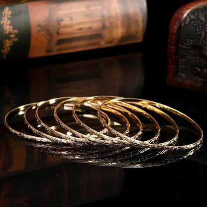Herseygold Slim Gold Bangle Bracelet Set  Carved Flower Layered Cuff For Brides  Everyday Elegance 3