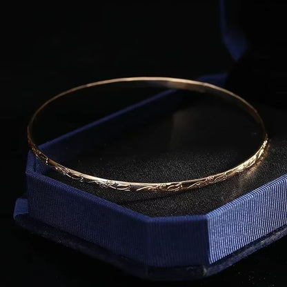 Herseygold Slim Gold Bangle Bracelet Set  Carved Flower Layered Cuff For Brides  Everyday Elegance 4