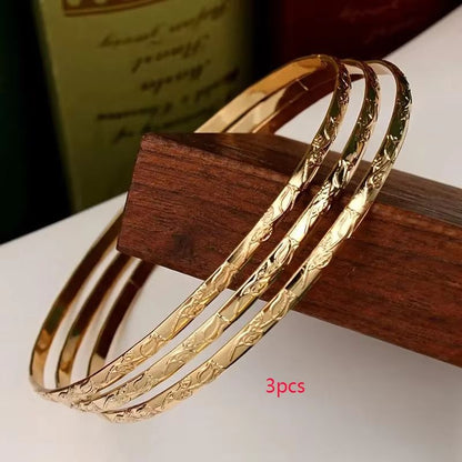 Herseygold Slim Gold Bangle Bracelet Set  Carved Flower Layered Cuff For Brides  Everyday Elegance 8