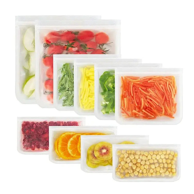 Silicone Food Storage, Reusable Containers, Leak proof Food Storage Bags, Stand Up Zip Lunch Bags, Fresh Food Cup