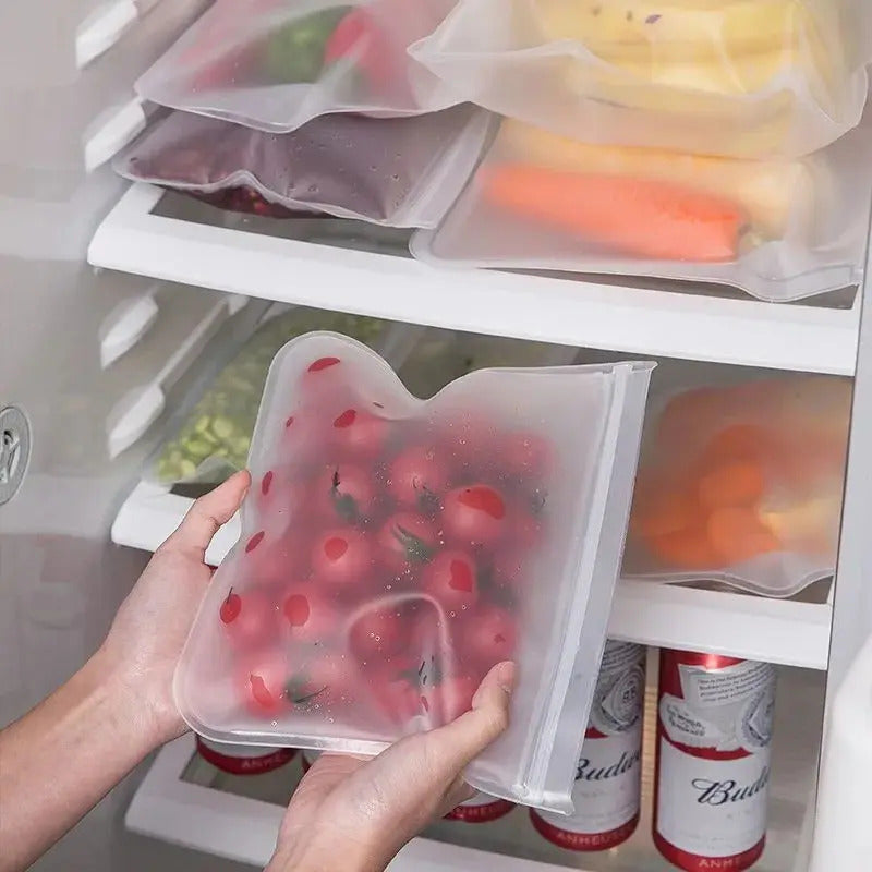 Silicone Food Storage, Reusable Containers, Leak proof Food Storage Bags, Stand Up Zip Lunch Bags, Fresh Food Cup