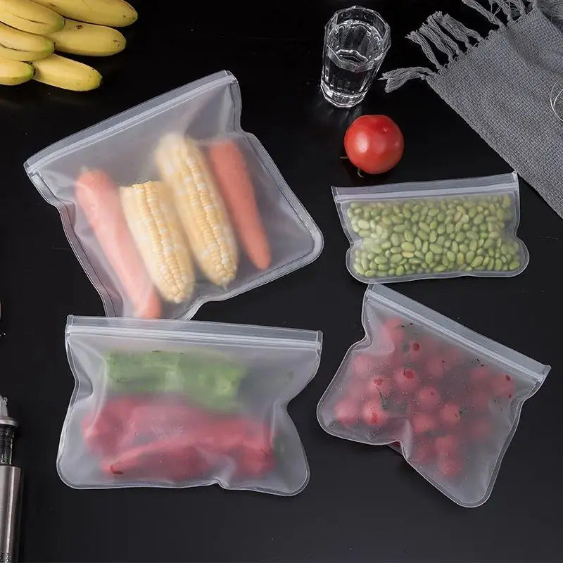 Silicone Food Storage, Reusable Containers, Leak proof Food Storage Bags, Stand Up Zip Lunch Bags, Fresh Food Cup