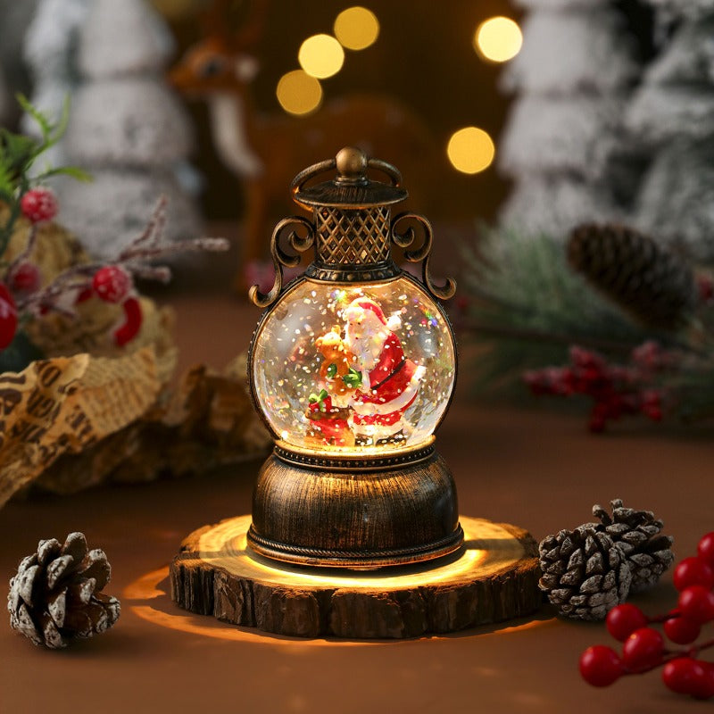 Santa Claus with Music Floating, Snow Ornaments Christmas Tree, Luminous Bedside Lamp Snowman, Night Light New Year Gift