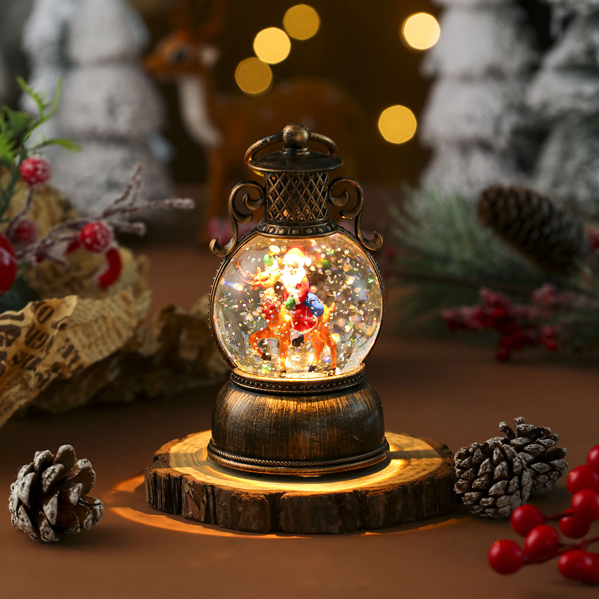Santa Claus with Music Floating, Snow Ornaments Christmas Tree, Luminous Bedside Lamp Snowman, Night Light New Year Gift