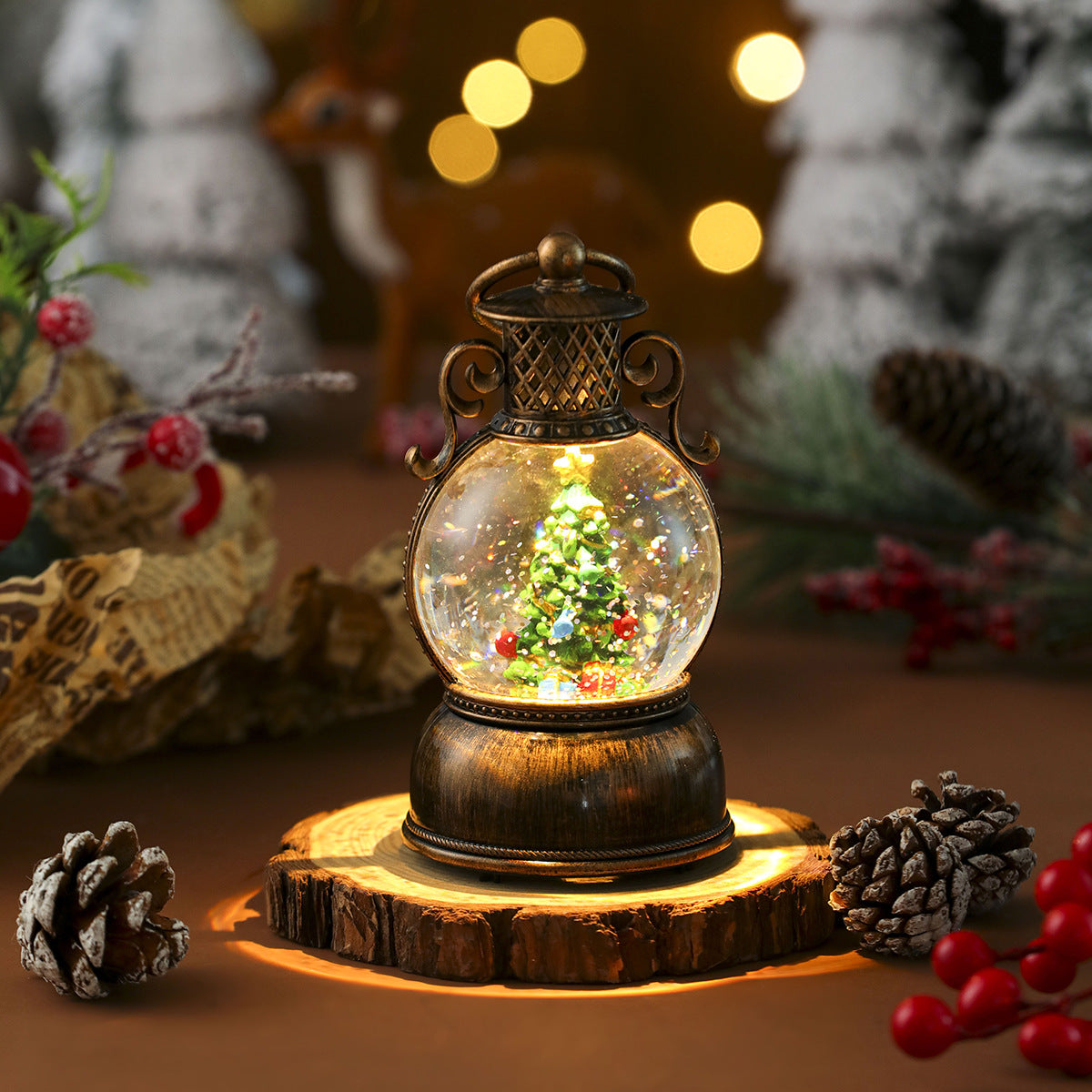 Santa Claus with Music Floating, Snow Ornaments Christmas Tree, Luminous Bedside Lamp Snowman, Night Light New Year Gift