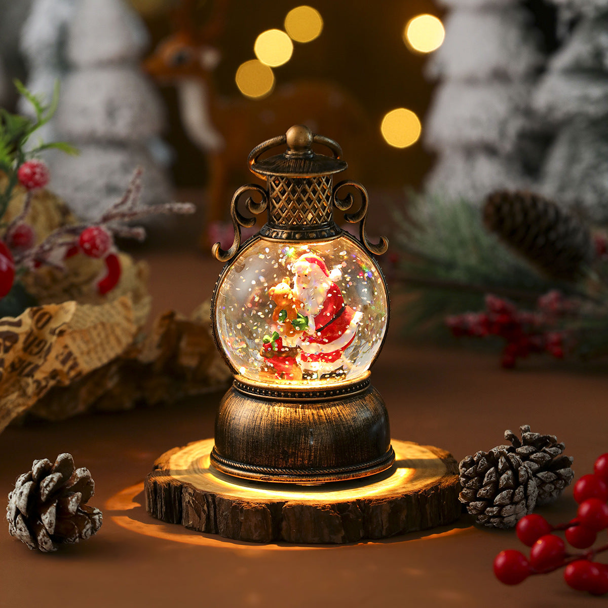Santa Claus with Music Floating, Snow Ornaments Christmas Tree, Luminous Bedside Lamp Snowman, Night Light New Year Gift