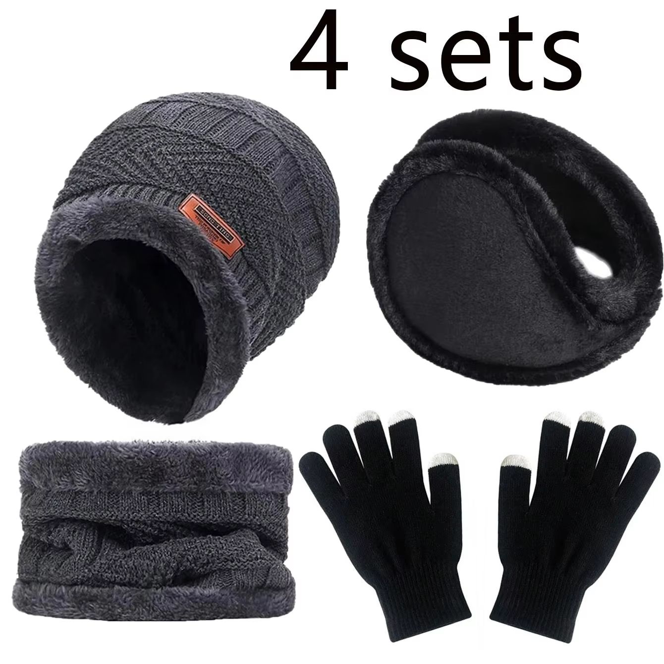 4pcs Velvet Winter Hat And Scarf Set With Warm Beanie And Gloves  Unisex Neck Warmer Outdoor Cold W 9