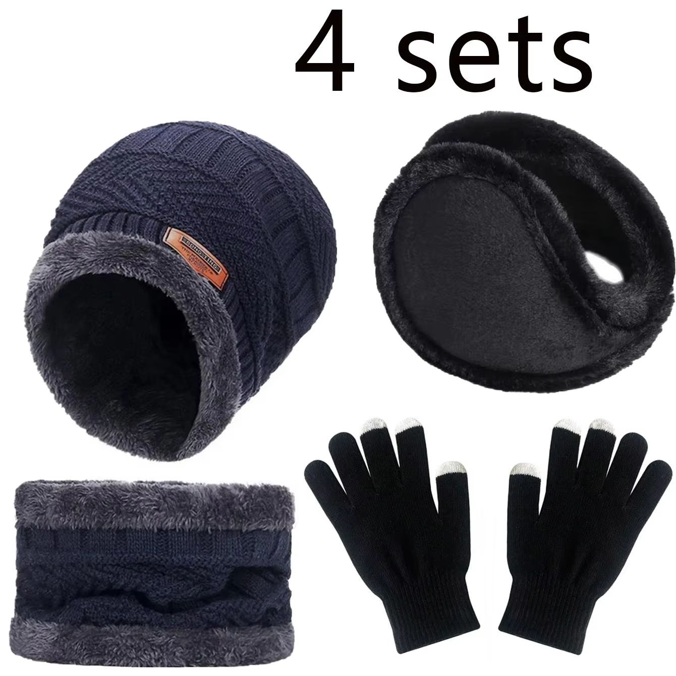4pcs Velvet Winter Hat And Scarf Set With Warm Beanie And Gloves  Unisex Neck Warmer Outdoor Cold W 4