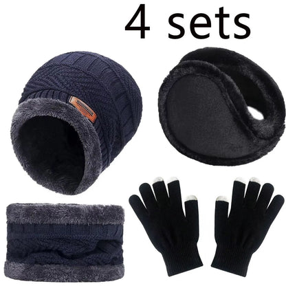 4pcs Velvet Winter Hat And Scarf Set With Warm Beanie And Gloves  Unisex Neck Warmer Outdoor Cold W 4