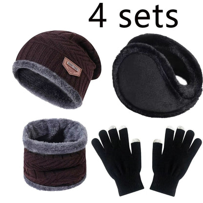 4pcs Velvet Winter Hat And Scarf Set With Warm Beanie And Gloves  Unisex Neck Warmer Outdoor Cold W 6