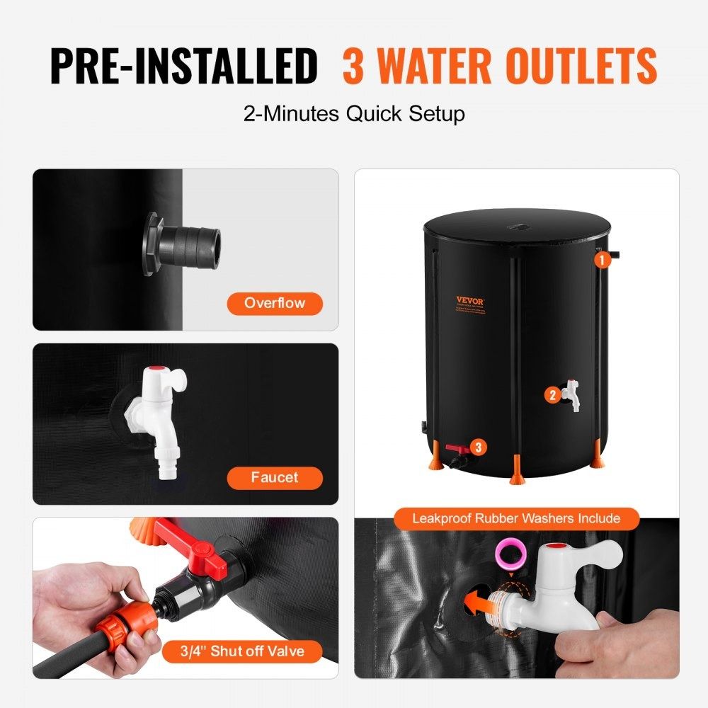 Collapsible Rain Barrel Rain Catcher With Spigots Overflow Kit 6