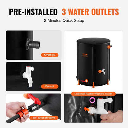Collapsible Rain Barrel Rain Catcher With Spigots Overflow Kit 6