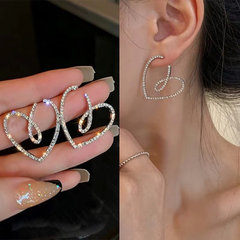 Korean Fashion Crystal Heart Zircon Earrings For Women 925 Silver Needle