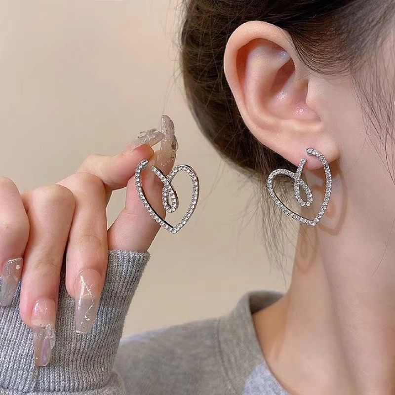 Korean Fashion Crystal Heart Zircon Earrings For Women 925 Silver Needle 1