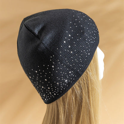 Fall Hat Stylish  Shiny Rhinestone Decor Women Casual Winter Outdoor Streetwear Knitted Beanie 1