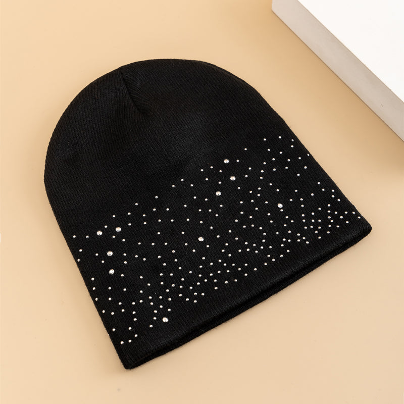 Fall Hat Stylish  Shiny Rhinestone Decor Women Casual Winter Outdoor Streetwear Knitted Beanie 2