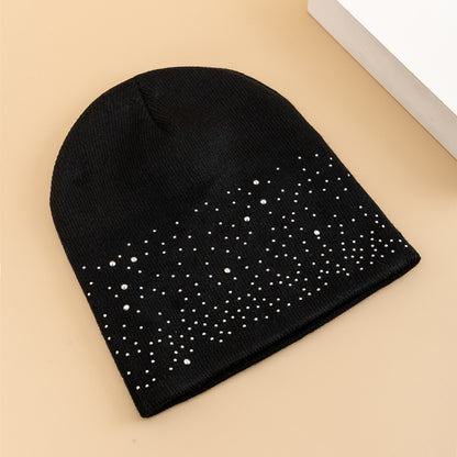 Fall Hat Stylish  Shiny Rhinestone Decor Women Casual Winter Outdoor Streetwear Knitted Beanie 2