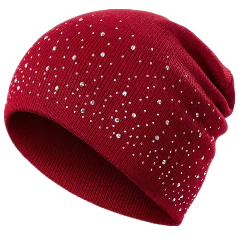 Fall Hat Stylish  Shiny Rhinestone Decor Women Casual Winter Outdoor Streetwear Knitted Beanie 9