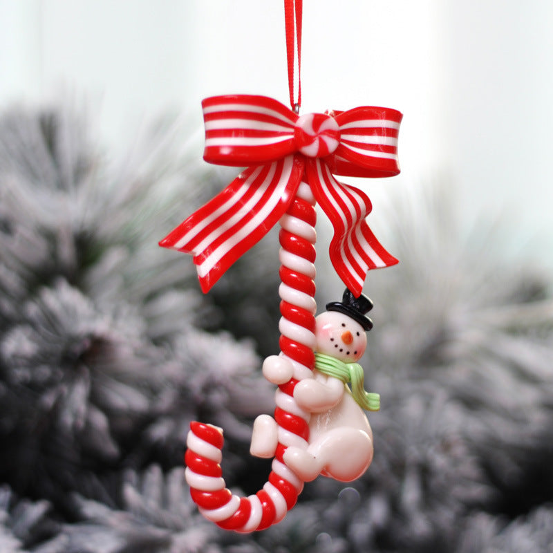 Snowman Cane Hanging Pendant Christmas Soft Pottery Santa Claus Xmas Tree Ornaments New Years Navid 4