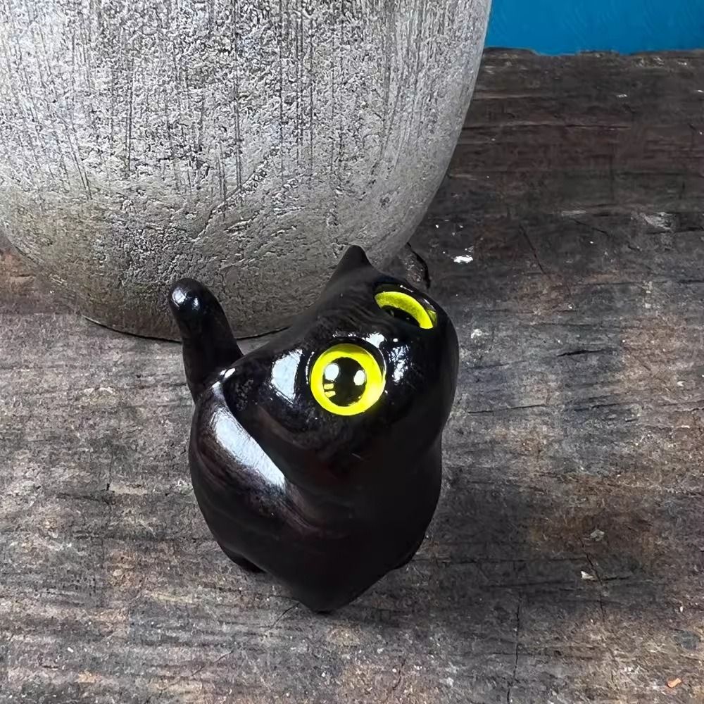 Sandalwood Cat Figurine Kawaii Cartoon Wooden Carved Cute Animal Desktop Toy Exquisite Bedroom Deco 1