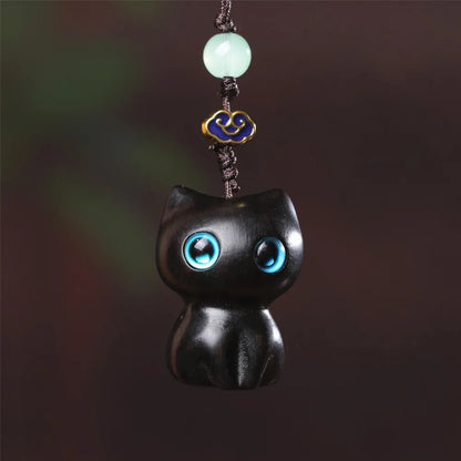 Sandalwood Cat Figurine Kawaii Cartoon Wooden Carved Cute Animal Desktop Toy Exquisite Bedroom Deco 5