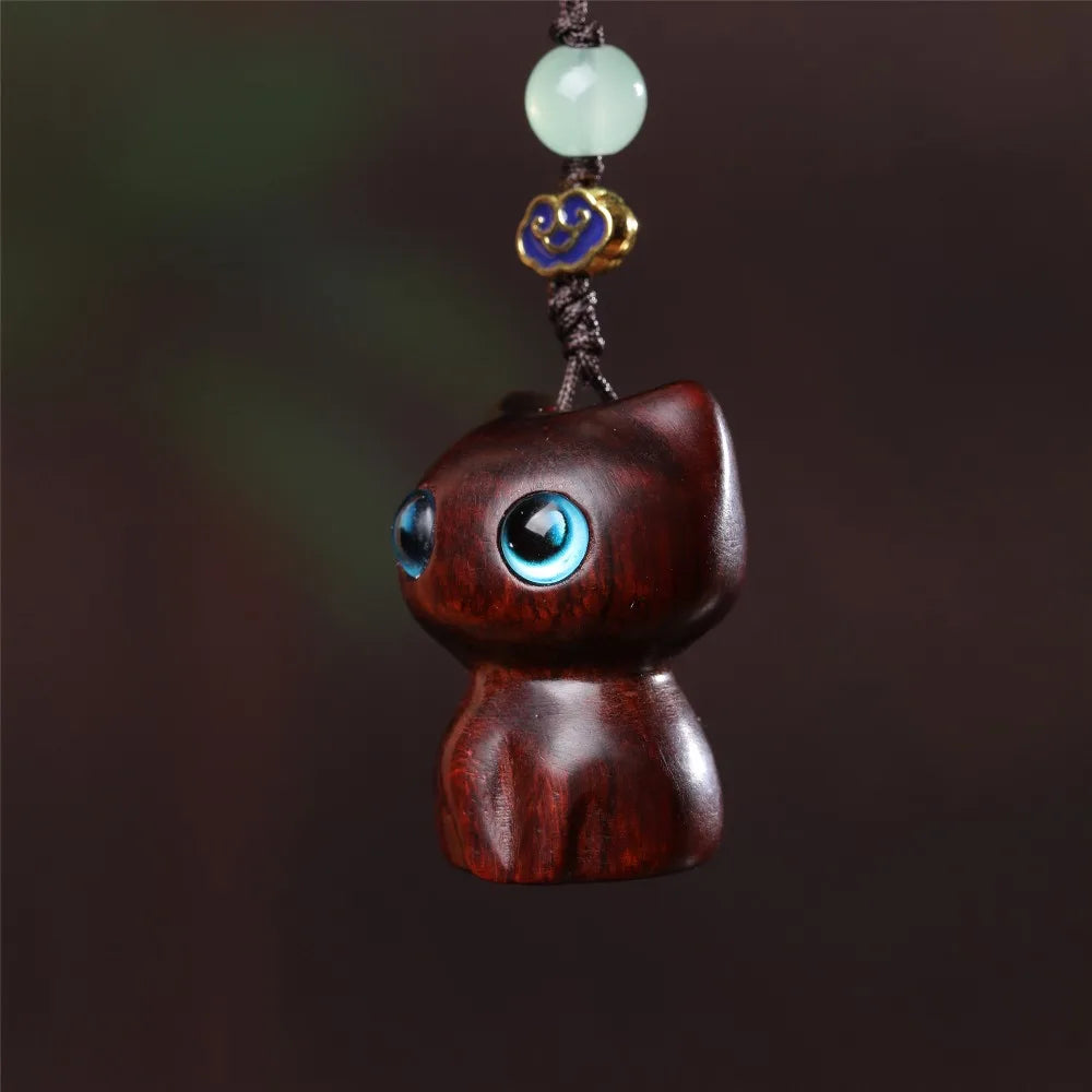 Sandalwood Cat Figurine Kawaii Cartoon Wooden Carved Cute Animal Desktop Toy Exquisite Bedroom Deco 6