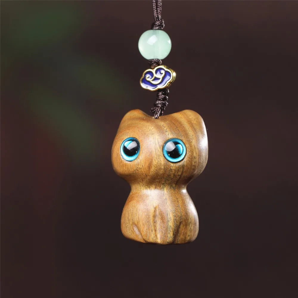 Sandalwood Cat Figurine Kawaii Cartoon Wooden Carved Cute Animal Desktop Toy Exquisite Bedroom Deco 7