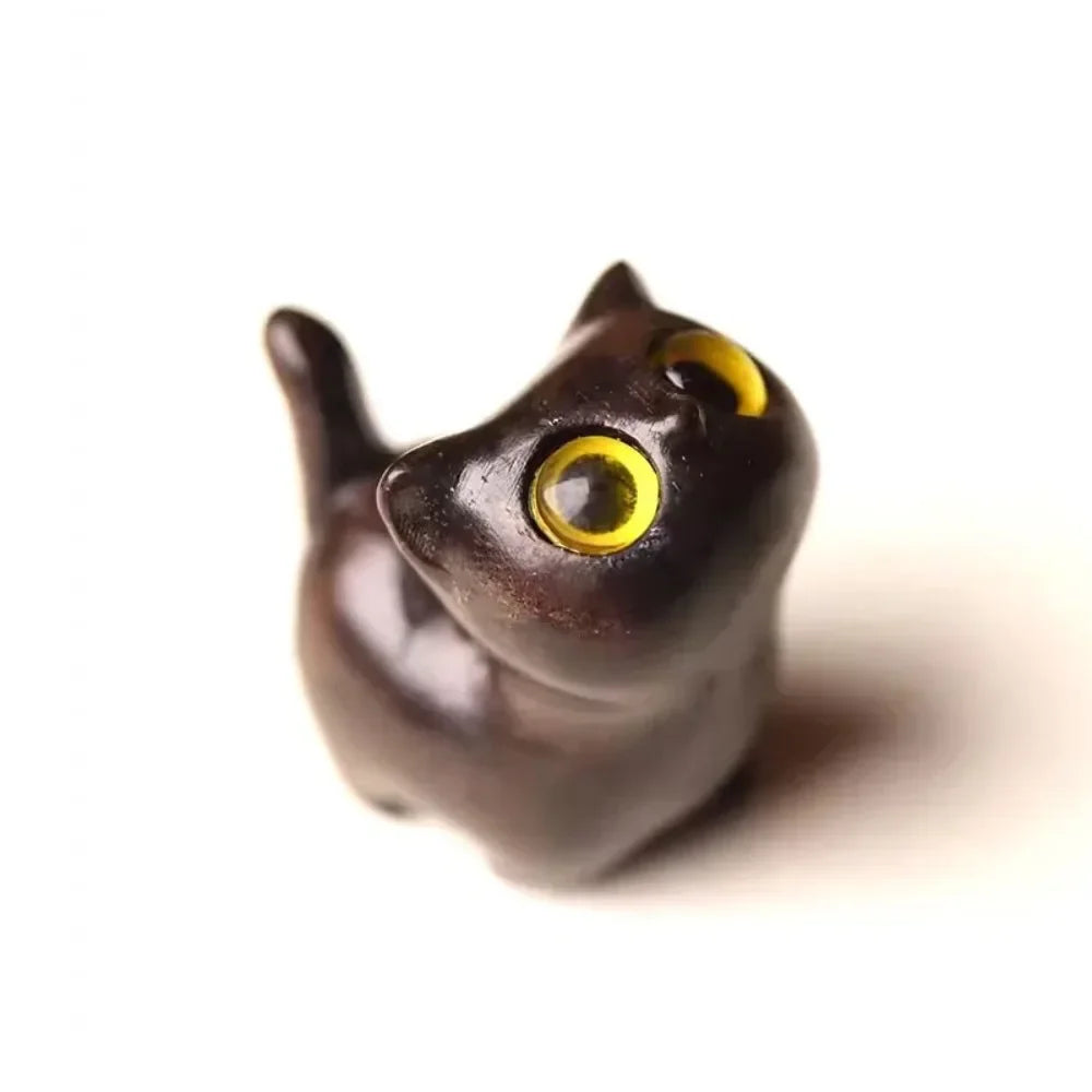 Sandalwood Cat Figurine Kawaii Cartoon Wooden Carved Cute Animal Desktop Toy Exquisite Bedroom Deco 9