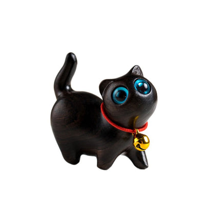Sandalwood Cat Figurine Kawaii Cartoon Wooden Carved Cute Animal Desktop Toy Exquisite Bedroom Deco 10